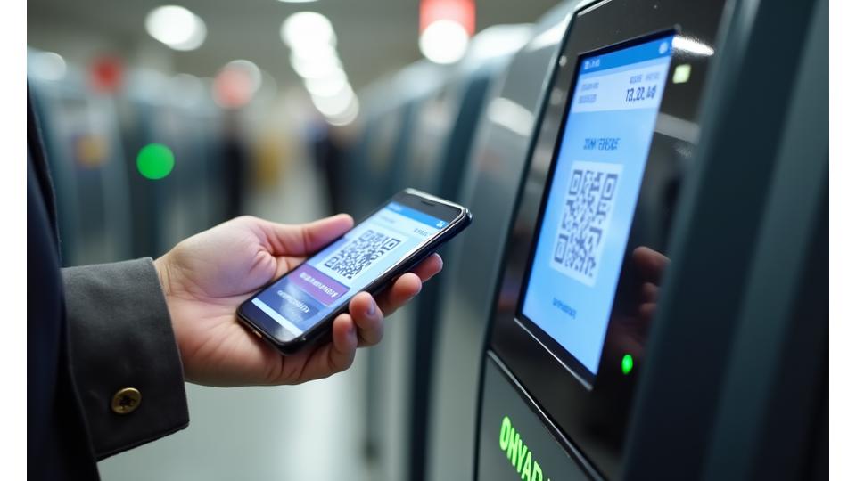 福岡市地下鉄の改札でQRコード決済を示すスマートフォンを持つ手