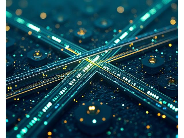 AI駆動の交通管理システムを示す図：データが流れ、効率的に動く電車の鉄道網の模式図