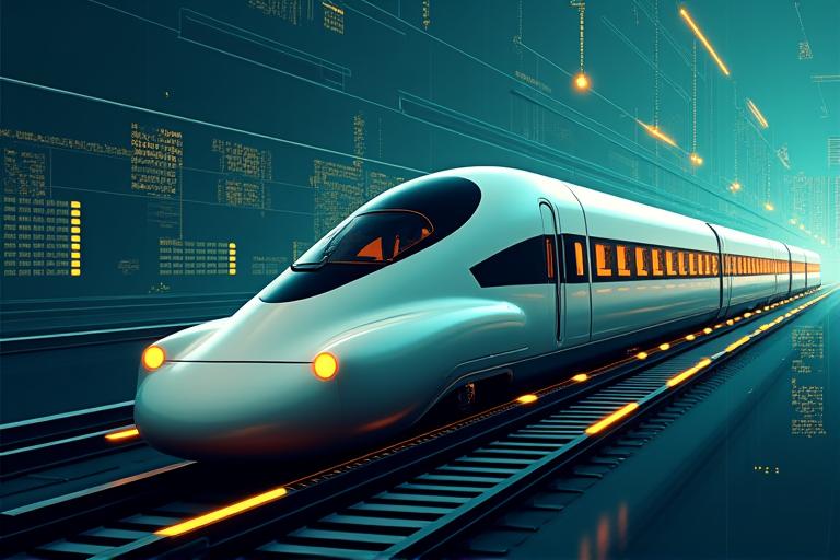 予測保全システム：電車と線路からデータポイントが収集され、中央分析システムに供給されるグラフィック